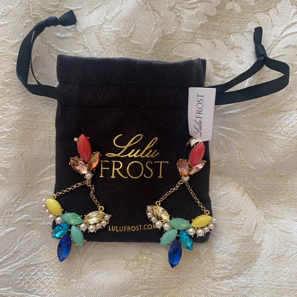 Lulu Frost Earrings-NWT-Posts-Multi-Gold Tone with Multi-Color Crystal